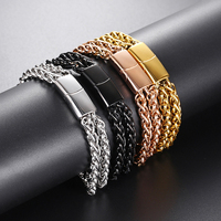 Bracelets chaîne pour homme en acier inoxydable fermoir magnétique sans ternissure bracelet chaîne blé double couche plaqué argent or noir