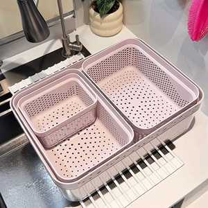 Double Layer Vegetable Washing Basket Plastic Drain Basket Multi Size Kitchen Storage Colander Strainer - Product Image 4