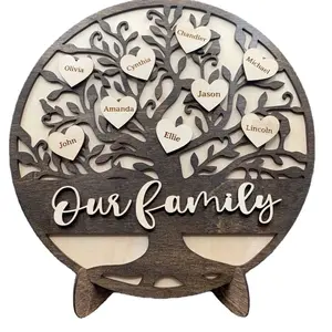 Pafu Customize Mother Father Day Wood Ornaments Family Tree Plywood Crafts Personalized Grandma Gift Idea