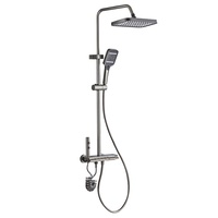 Ensemble de douche en aluminium spatial avec affichage LED et bouton, finition anodisée gris plaqué eau, design moderne, forme rectangulaire, vente en gros