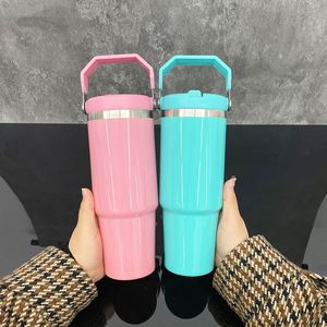 Glossy Macaron Colored Blank Sublimation Tumblers Student Flip Straw Leak Proof 30oz Outdoor Sports Water <b>Bottle</b> - Product Image 4