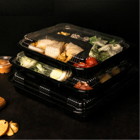 Boîte à Lunch japonaise classique à 5 compartiments, en plastique noir, pour une emporter rapide, Bento emballage aliments, ml
