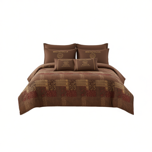 Set Copripiumino Classico Marrone Floreale 4 Pezzi in Poliestere Ricamato per Uso Domestico Lavabile - Product Image 1