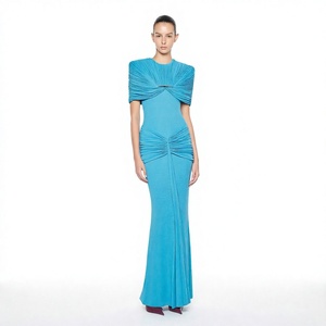 Elegante Vestido de Mujer Largo hasta el Suelo, Cuello Asimétrico, Estilo Sirena, Color Sólido, Manga Corta, Fruncido, Ajustado, para Fiesta, Verano/Primavera - Product Image 2