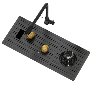 Lavello da <span class=keywords><strong>cucina</strong></span> a incasso singolo in acciaio inox 304 nero nano spazzolato, di piccole dimensioni, con copertura per bar/balcone - Product Image 1