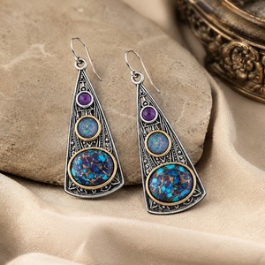 Orecchini Triangolari Colorati per Donne, Stile Geometrico Vintage, Accessori per Orecchie da Indossare Quotidianamente - Product Image 3