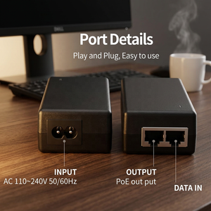 Adaptateur PoE universel AC/DC 2 ports pour bureau sur Ethernet RJ45, sortie DC 52V/30W, ports DC Type-C, alimentation PoE - Product Image 6