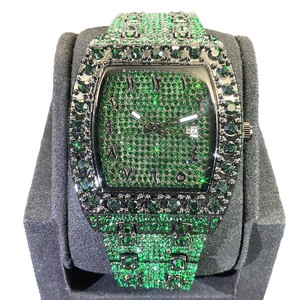 Nuovo Orologio <span class=keywords><strong>da</strong></span> <span class=keywords><strong>Uomo</strong></span> al Quarzo Hip Hop alla Moda, Verde con Strass Completi, Data, Quadrante a Barilotto con Lancette <span class=keywords><strong>da</strong></span> 10mm - Product Image 5