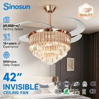 Kipas Angin Plafon Kristal Tak Terlihat LED 42 Inci Desain Kreatif OEM/ODM Ruang Tamu Modern dengan Remote Control 3 Warna Cahaya dan Kebisingan Rendah