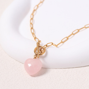 Collier Pendentif Cœur en Agate Tendance en Acier Inoxydable Plaqué Or/Argent, Pierre Naturelle Unisexe, OEM/OEM Personnalisé, En Stock - Product Image 2