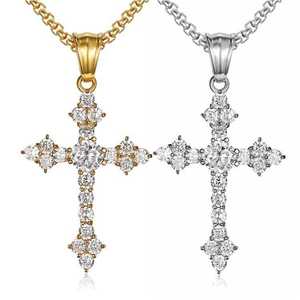 Pendentif Croix <span class=keywords><strong>Catholique</strong></span> Hip Hop pour Hommes, Collier Religieux en Acier Inoxydable, Bijoux Chrétiens Imperméables et Inoxydables pour Homme - Product Image 1