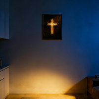 Peinture décorative en relief 3D avec croix de Jésus, lumière ambiante au néon LED, décoration murale sur le thème de la foi pour la maison, salon
