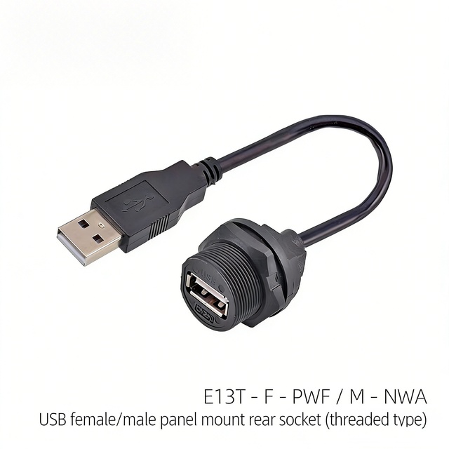 USB2.0 Waterproof Connector, Threaded Type, 0.3/0.5/2/3M Molded Plug, PCB Mount & Rear Panel Socket