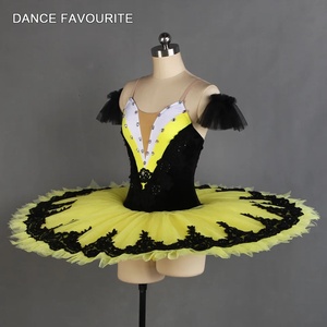 Costume de performance de scène de <span class=keywords><strong>tutu</strong></span> de ballet pour femmes pré-professionnelles avec haut <span class=keywords><strong>noir</strong></span> et matériel de spandex de tulle jaune modèle BLL403 - Product Image 4