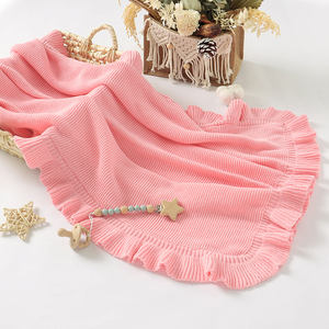 Mimixiong approprié confortable nouveau-né bébé taille à volants coton Swaddle Jacquard réception tricoté couleur neutre couverture Wrap - Product Image 5