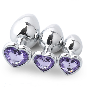 Hot Selling Sex Toy 3 Pcs Set <strong>Heart</strong> <strong>Shape</strong> Metal Anal <strong>Plug</strong> <strong>Stainless</strong> <strong>Butt</strong> <strong>Plug</strong> with <strong>Jewel</strong> Metal Anal Toys - Product Image 3