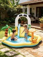 Piscine gonflable extérieure en PVC à thème panda, très populaire, pour enfants, usage domestique, piscine de jeu, piscine combinée extérieure avec toboggan et pulvérisation pour cour
