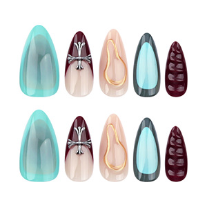 Faux ongles courts en amande à <span class=keywords><strong>motif</strong></span> croisé français, faits à la main, élégants, collection <span class=keywords><strong>automne</strong></span>-hiver, lot de pointes d'ongles, vente en gros pour femmes - Product Image 5