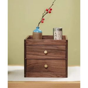 Wooden Desktop Double Layer Drawer Storage <b>Box</b> For <b>Tea</b> Cake Jewelry And Sundries Rectangle Standing Type Solid Color - Product Image 1