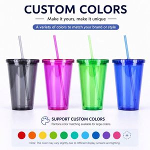 Venta al por mayor de vasos de plástico acrílico transparente de doble pared sin BPA de 12oz, 16oz, 22oz, 24oz para jugo, agua, té y café con pajita y tapas - Product Image 6
