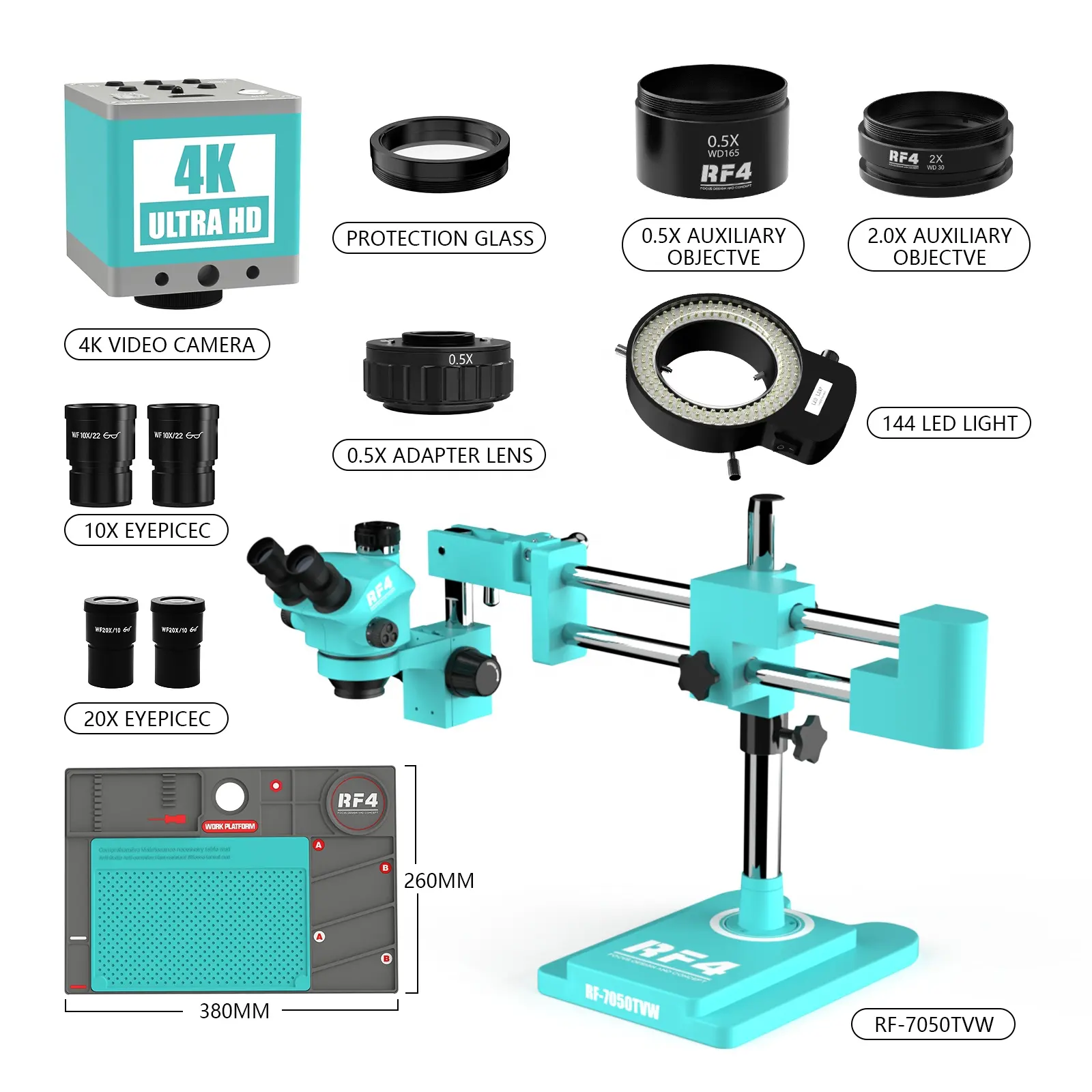 Double Arm Trinocular Microscope Package With 4k Camera Anti-static maintenance pad Cellphone repair With 0.5X CTV