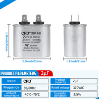 Condensateur de démarrage de moteur CRD CBB65 2UF 370VAC, condensateur en film de polypropylène métallisé pour climatiseur HVAC, compresseur de climatisation, moteur AC