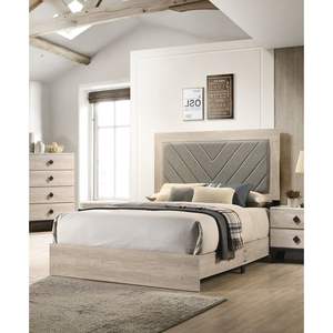 DB Contemporary Cream <b>Queen</b> Size Bed Gray V-Design <b>Headboard</b> Storage Bedframe Contemporary Bedroom Furniture Rubberwood 1pc - Product Image 1