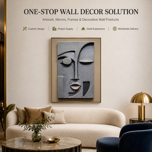 Arte Mural Contemplativo con Relieve Facial, MDF Acabado a Mano, Técnica Mixta, Naturaleza Muerta, Personalizable, Enmarcado/Sin Marco, Decoración para Hotel y Hogar - Product Image 1