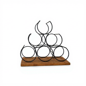 Porte-vin en métal moderne avec base en bois, capacité de 6 bouteilles, présentoir, meubles pour la maison - Product Image 4