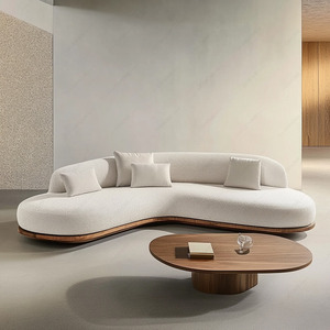 Modern Wabi-Sabi Fabric <strong>Sofa</strong> Set Walnut Solid <strong>Wood</strong> <strong>Frame</strong> Minimalist Japanese Style Sectional <strong>Sofa</strong> for Luxury Living Room Villa - Product Image 3