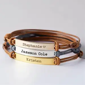 Fahion Customized Gold Bar Diy Design Braided Adjustable Cord Rope Friendship Bracelet For Men Women Luxury Jewelry