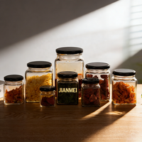 Vierkante luchtdichte glazen potten, recyclebaar, aanpasbaar, glazen voorraadpotten voor jam, voedsel, lege fles, fruitglazen potten met draaidop van metaal.