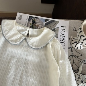 Elegante camicetta a maniche lunghe a righe bianche per il Design del colletto Peter Pan delle ragazze per le stagioni primaverili ed estive - Product Image 3