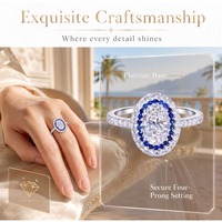 Bague de fiançailles en argent 925 plaqué or 18 carats avec moissanite taille ovale, double halo, saphir et diamants pavés, pour femme, luxe, mariage, OEM