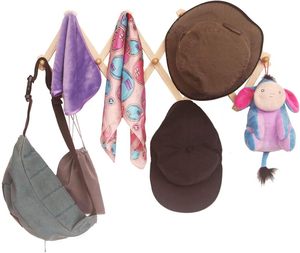 Porte-manteau mural extensible en bois de style accordéon, 10 crochets (chevilles), écologique, Shandong, pour suspendre chapeaux, vestes, tasses à café, sacs à main - Product Image 4