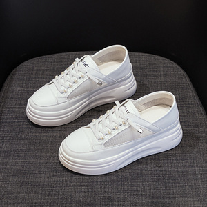 Zapatillas Blancas de Mujer Primavera Verano 2026 con Malla Transpirable, Suela Gruesa que Aumenta la Altura, de Cuero con Cordones, Estilo Casual - Product Image 4