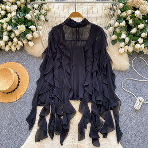 Camicetta con <span class=keywords><strong>Volant</strong></span> da Donna Autunnale <span class=keywords><strong>Top</strong></span> di Lusso Traforato per uno Stile Etereo - Product Image 2