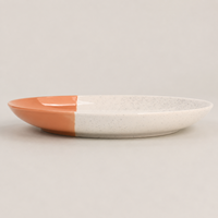 Service de table en grès céramique personnalisé, forme irrégulière, glaçure mouchetée bicolore, assiettes et bols, OEM ODM, haute qualité, direct usine
