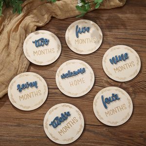 Tarjetas de hitos mensuales para bebés, letreros de hitos para bebés en 3D de madera, hitos mensuales para bebés recién nacidos de doble cara en azul - Product Image 6