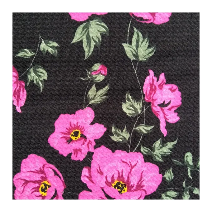 Hartvormige Microfiber Spandex Polyester Gebreide Jacquard Bedrukte Polyester Stof Met Bloemenprint