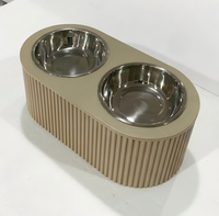 Geripptes MDF Erhöhtes Doppel-Futterschüssel-Set in 3 Größen mit Edelstahlschüsseln Ergonomische Fütterungsstation für Hunde und Katzen