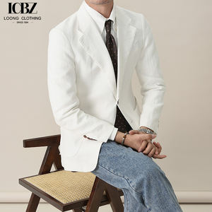 Blazer <span class=keywords><strong>de</strong></span> lujo ligero británico <span class=keywords><strong>de</strong></span> gama alta a la moda para hombre, chaqueta informal <span class=keywords><strong>de</strong></span> lino <span class=keywords><strong>blanco</strong></span>, primavera Otoño, estilo <span class=keywords><strong>de</strong></span> <span class=keywords><strong>caballero</strong></span> transpirable - Product Image 5