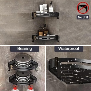 <span class=keywords><strong>Étagère</strong></span> d'angle murale <span class=keywords><strong>noire</strong></span> en <span class=keywords><strong>métal</strong></span> antirouille pour salle de bain et panier de douche, avec option OEM/ODM - Product Image 5
