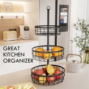 Panier à fruits rond classique en fer, portable, avec étagère de rangement - Product Image 1