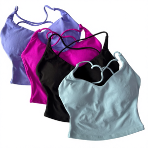 <span class=keywords><strong>Haut</strong></span> de sport pour femme sans couture, respirant, à bretelles, <span class=keywords><strong>dos</strong></span> nu, rembourré, maintien élevé, bretelles croisées au <span class=keywords><strong>dos</strong></span>, soutien-gorge intégré, bonnets amovibles, yoga - Product Image 2