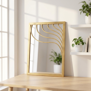 Luxury Modern Design <b>Wall</b> <b>Mirror</b> Unique Golden Wavy Stripes Metal Framed Decorative <b>Mirror</b> - Product Image 1