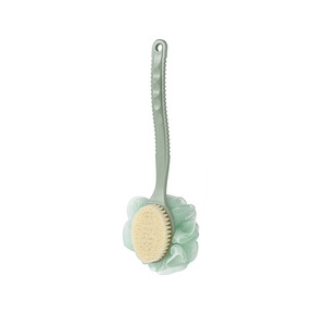 Brosse de bain double face à long manche, poils en nylon doux avec loofah pour le frottement et le massage du dos - Product Image 5