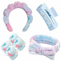Ensemble de bandeaux, bracelets et pinces à cheveux en peluche pour femmes, noir et blanc, avec nœud moelleux, pour spa, lavage du visage, soins de la peau, accessoires de beauté, cadeau