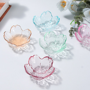 Plats à sauce Sakura Plats à apéritif en verre cristal <span class=keywords><strong>fleur</strong></span> de cerisier <span class=keywords><strong>rose</strong></span> Bols à tremper Crème glacée Snack Sushi Plat à condiment soja - Product Image 1
