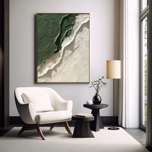 Peinture à l'huile peinte à la main, abstraite, verte et blanche, texturée épaisse, encadrée, art mural 3D sur toile, cadeau de pendaison de crémaillère - Product Image 3